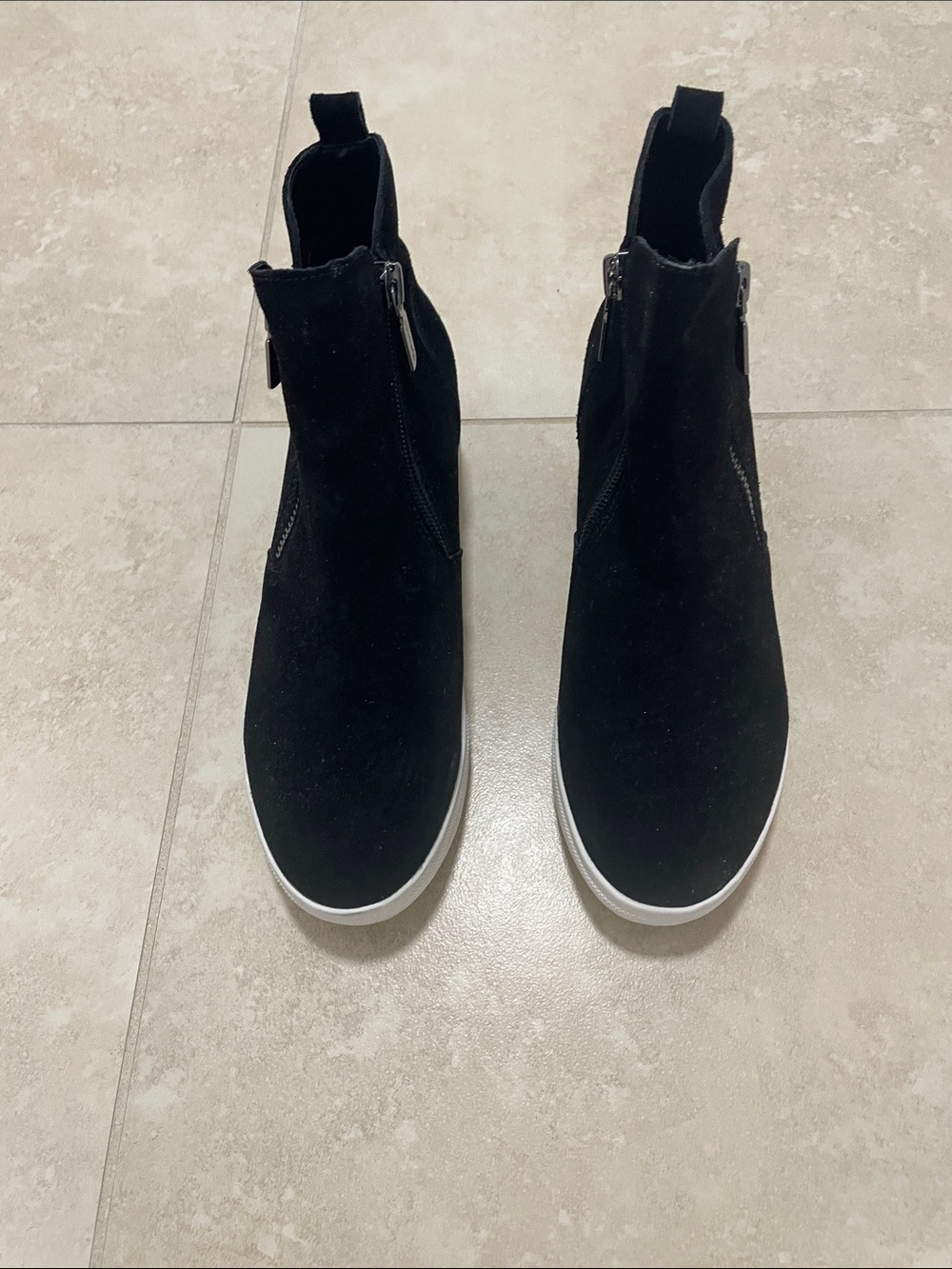 Blondo Black Suede Ankle Zip Sneakers with White Sole